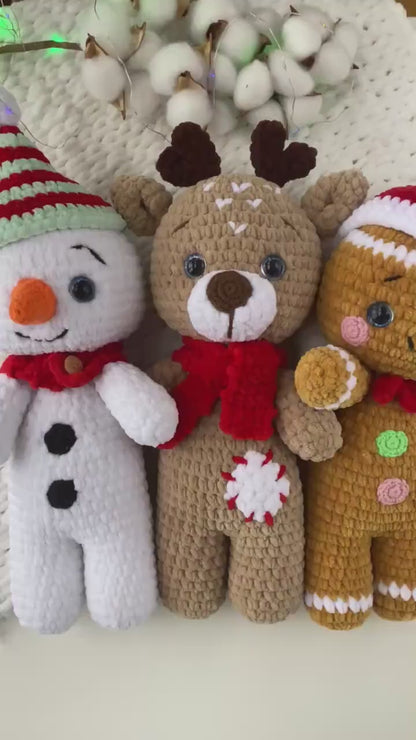 Christmas Amigurumi Crochet Pattern Bundle – Deer + Gingerbread + Snowman (PDF Download)